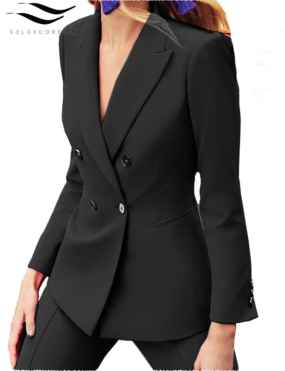 Flat Peak Lapel 2 Pieces Women Suit | SOLOVEDRESS US 6 / Black