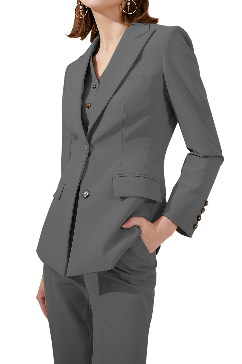 3 Piece Business Peak Lapel Slim Fit Women Suit