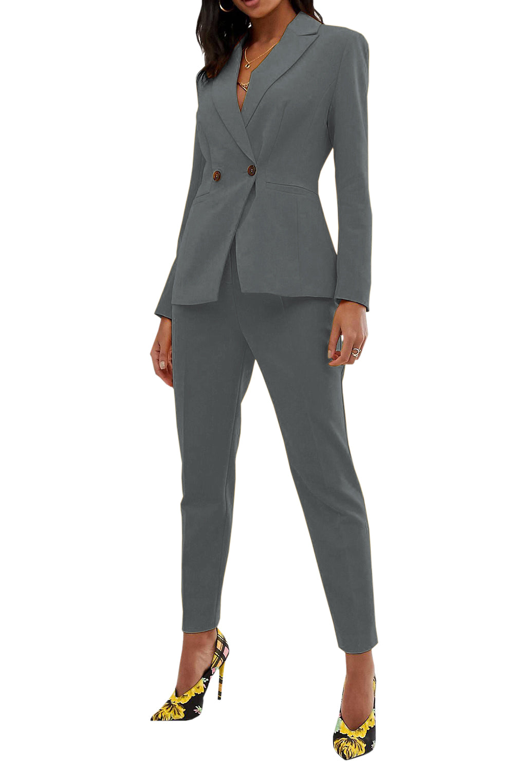 Frauen Anzug 2 Stück Business Casual Peak Revers Blazer