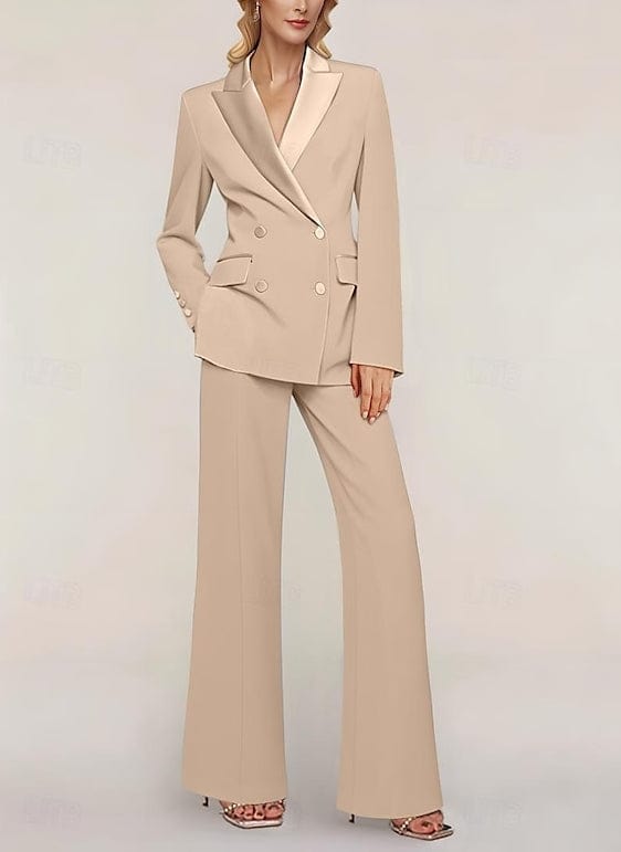 solovedress 2 Piece Elegant Suit Double Breasted Peak Lapel Slim Fit Women Suit