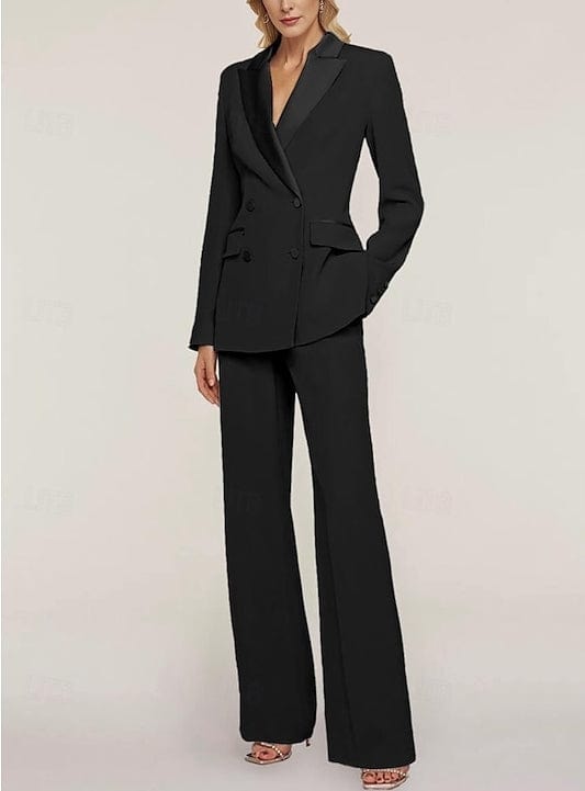 solovedress 2 Piece Elegant Suit Double Breasted Peak Lapel Slim Fit Women Suit