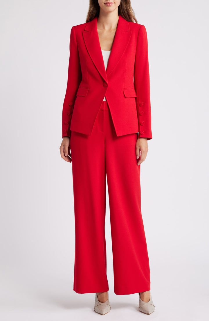 solovedress 2 Piece Red Single Buttons Fashion Slim Fit Women Suit (Blazer+Pants)