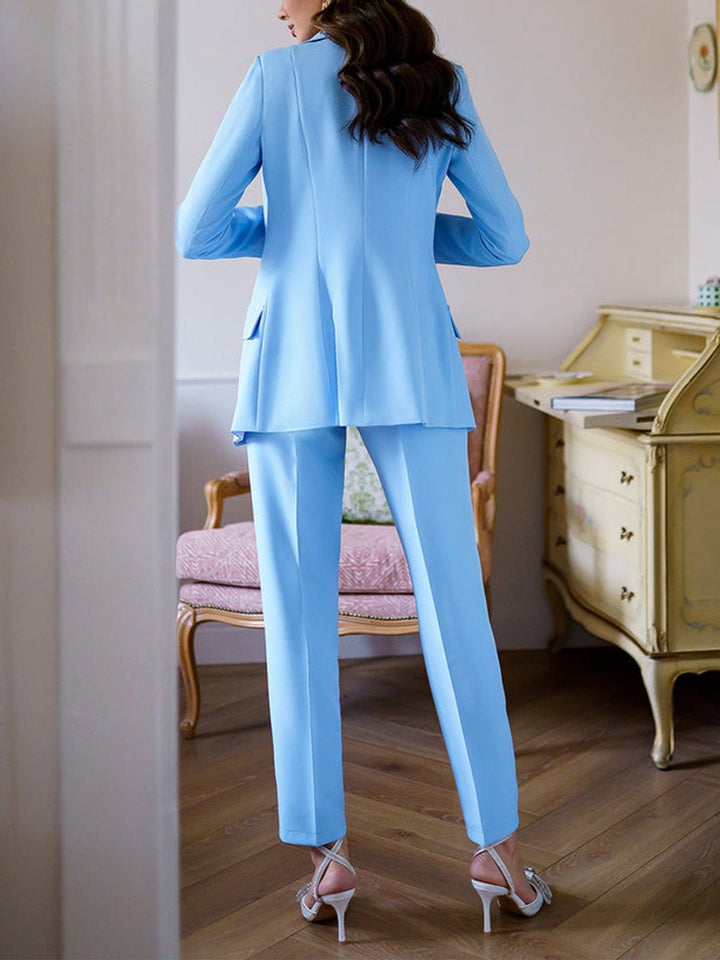 solovedress 3 Piece Light Blue Peak Lapel Single Button Silm Fit Women's Suit