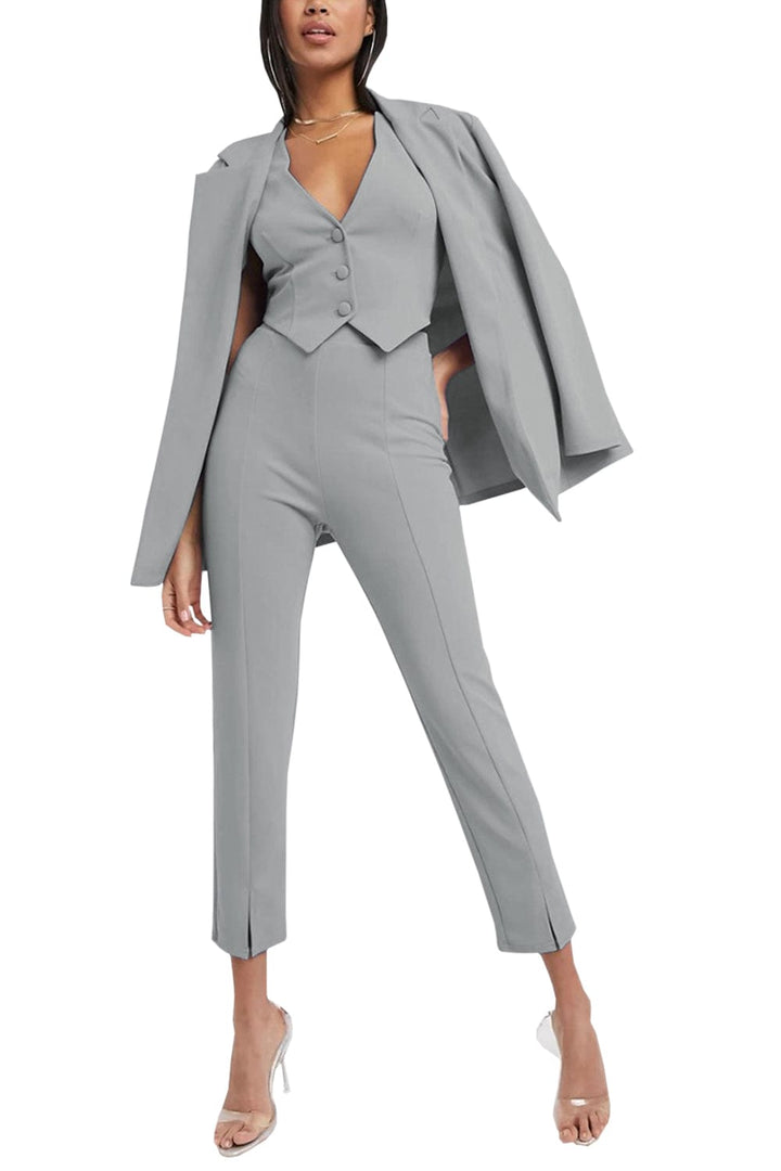 solovedress 3 Piece Single Buttons Peak Lapel Fashion Slim Fit Women Suit (Blazer+Vest+Pants)