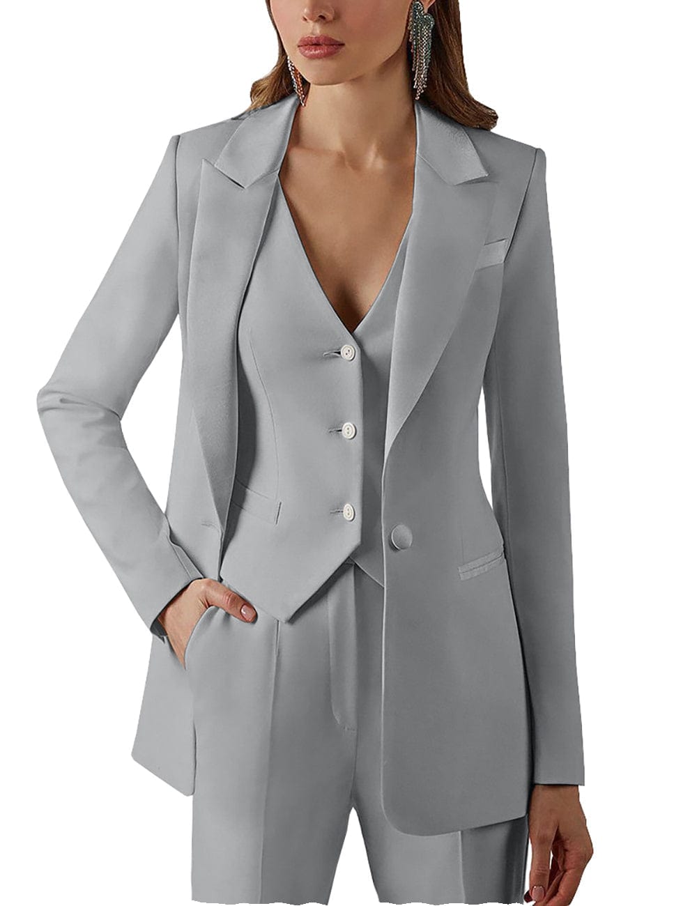 3 Pieces Single Buttons Peak Lapel Women Suit (Blazer+vest+Pants)