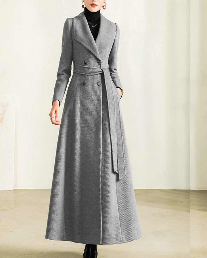 solovedress Grey Lapel Double Breasted fashion casual Women Tweed Long Coat