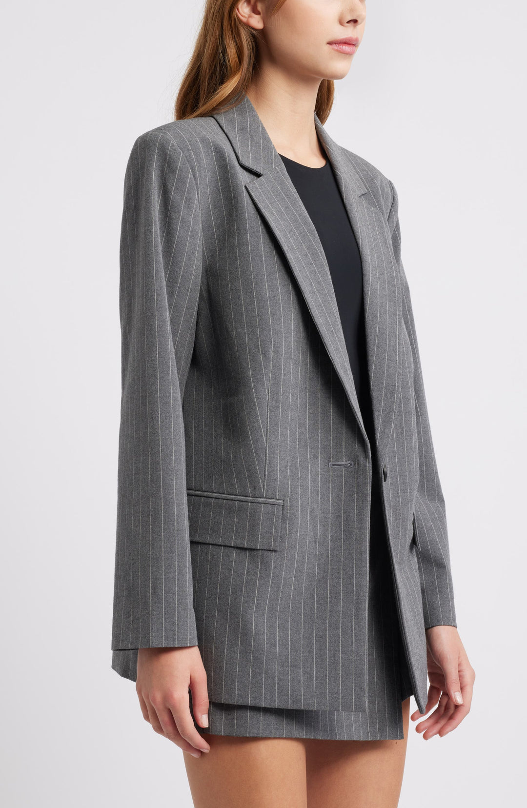 solovedress Grey Single Buttons Notch Lapel Striped Women Blazer