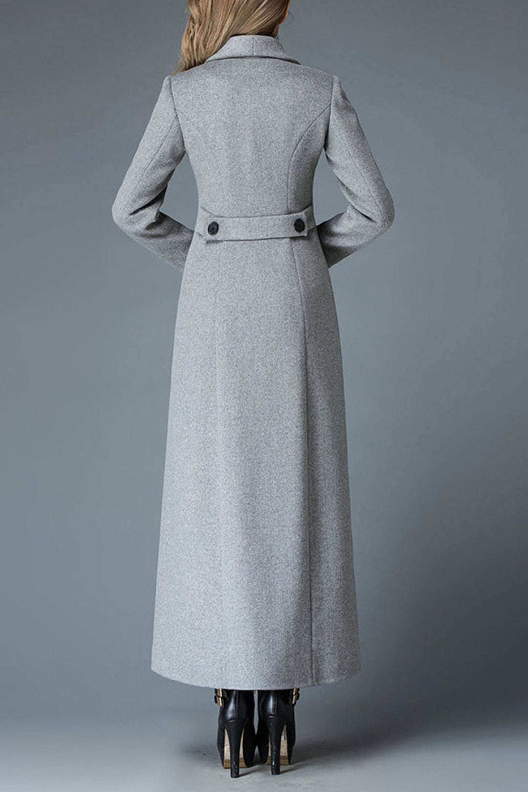 solovedress Grey Tweed Double Breasted Autumn Winter Women's Long Coat