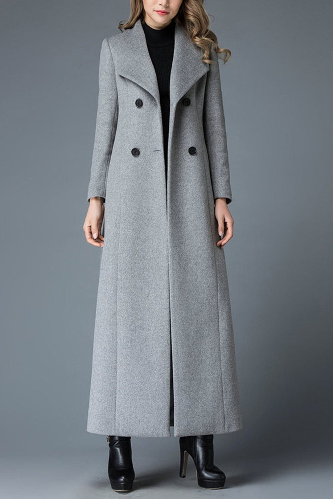 solovedress Grey Tweed Double Breasted Autumn Winter Women's Long Coat