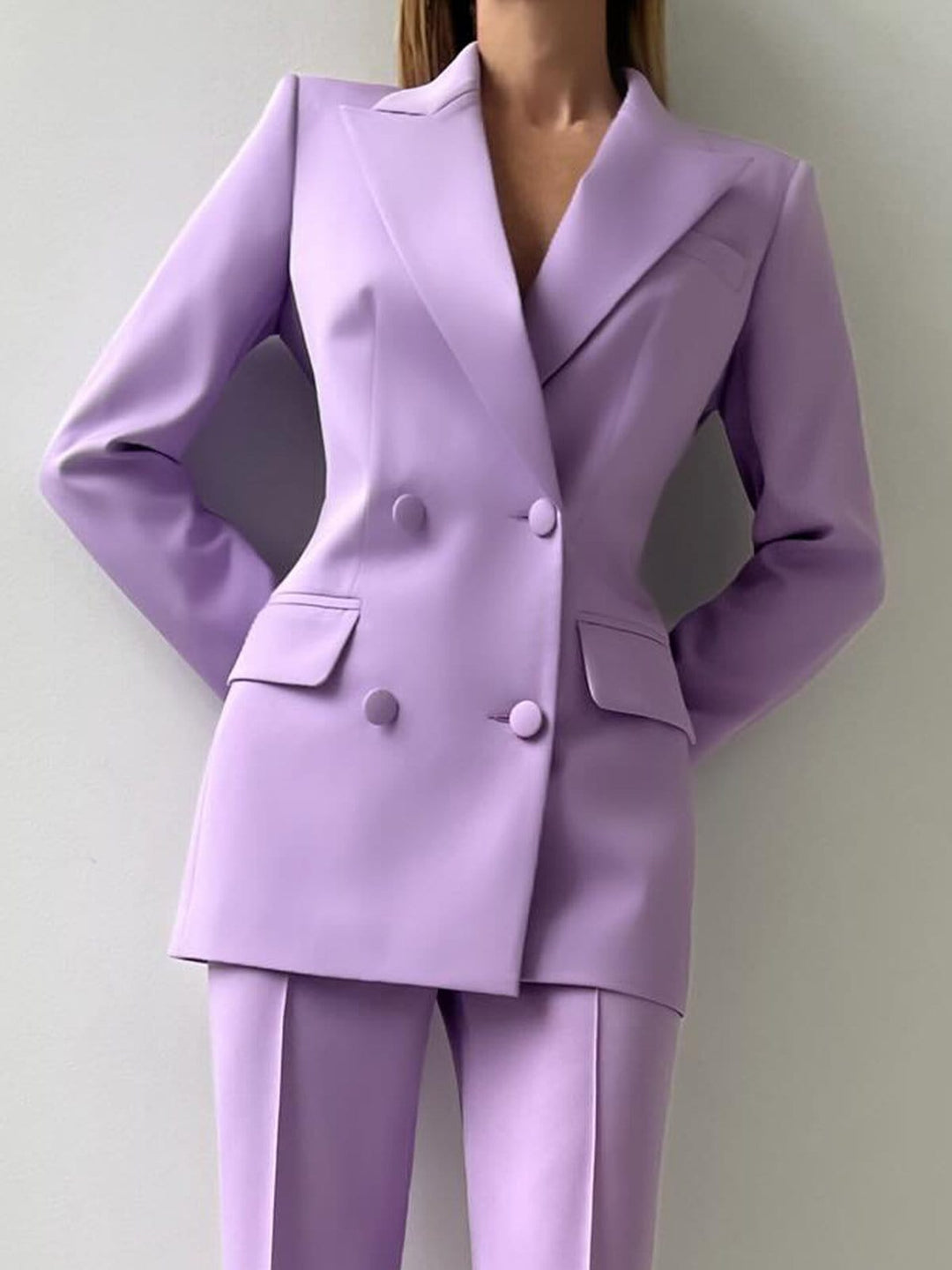 solovedress Lavender 2 Piece Double Breasted Business Casual Slim Fit Women's Suit