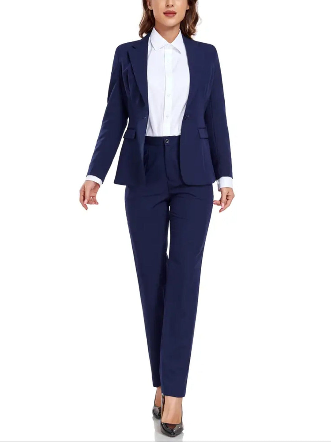 solovedress Navy Women Suit 2 Piece Single Buttons Notch Lapel Jacket (Blazer+Pants)