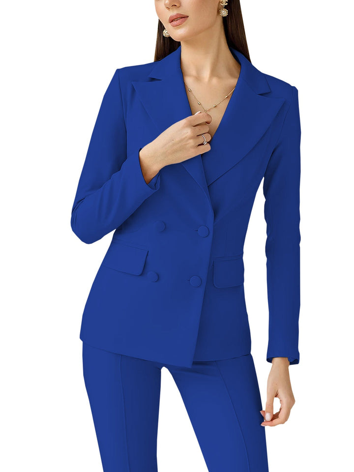 solovedress Pink 2 Piece Business Casual Double Breasted Peak Lapel Slim Fit Women Suit (Blazer+Pants)