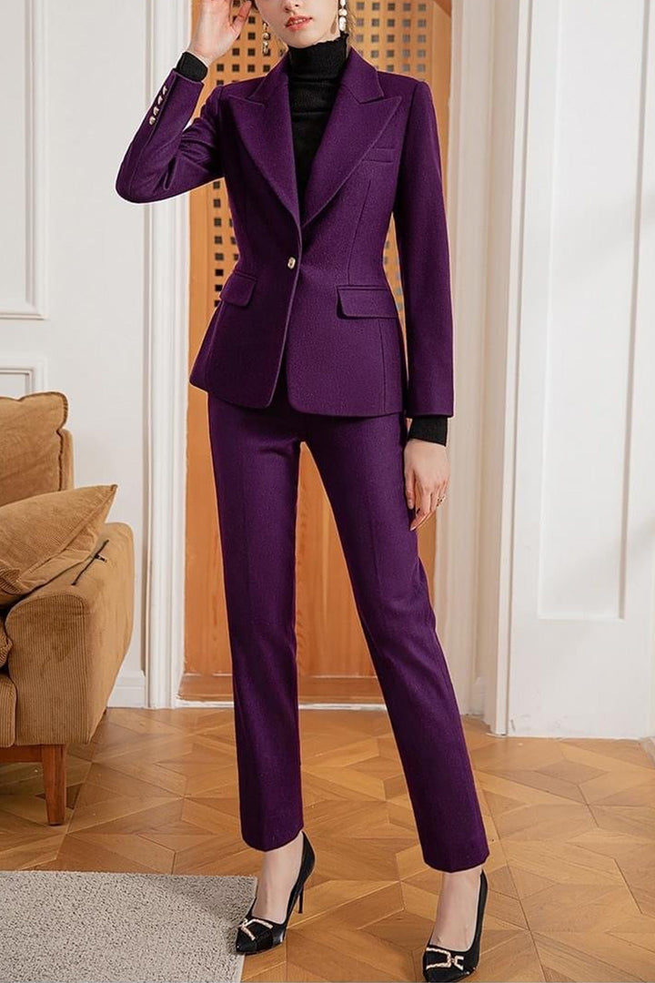 solovedress Purple 2 Piece Elegant Notch Lapel Single Breasted Tweed Women Suit