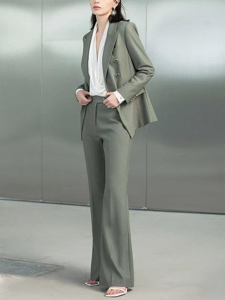 solovedress Sage Green 2 Piece Double Breasted Peak Lapel Women's Suit