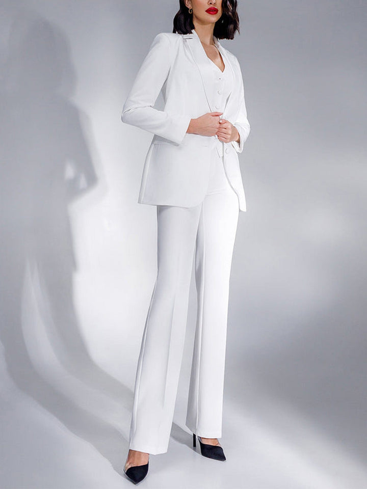 solovedress White 3 Piece Elegant Single Buttons Slim Fit Women's Suit (Blazer+Vest+Pants)