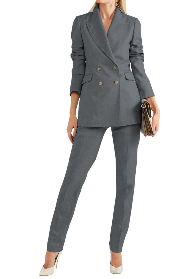 solovedress Women Linen Suit 2 Piece Peak Lapel Double Breasted Jacked (Blazer+Pants）