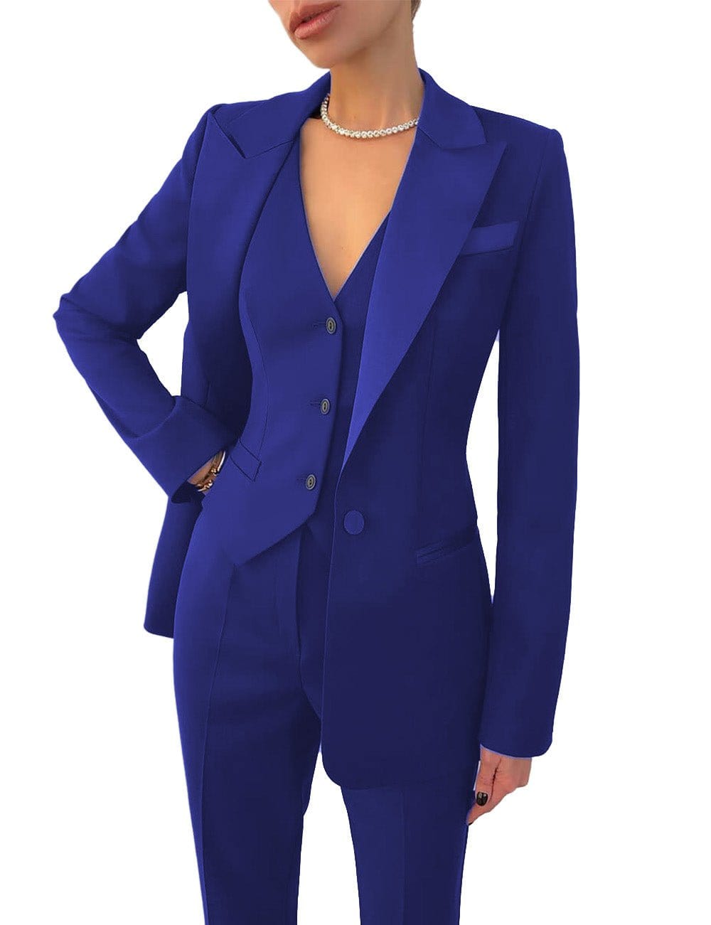  Royal Blue Peak Lapel Women Pantsuits Women's Blazer Formal  Ladies Business Office Tuxedos Work Wear Suits : Clothing, Shoes & Jewelry
